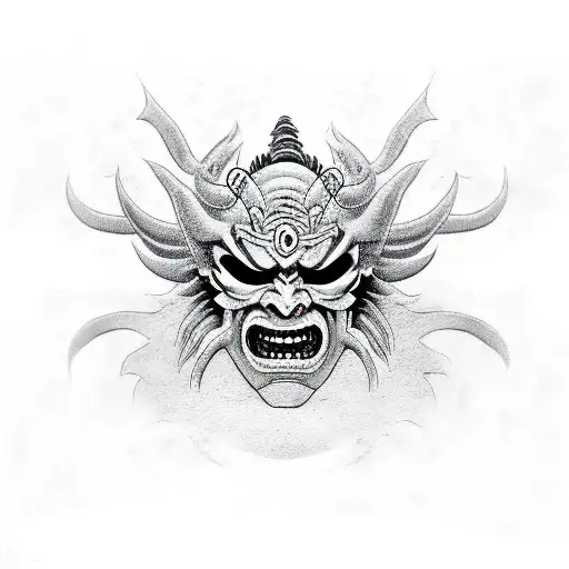 oni mask shinigami with third eye tattoo design idea