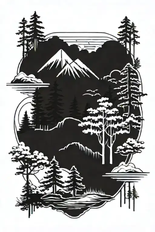 tall pines travel around the world strength and strong spirit tattoo design idea