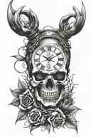 skull with time and strenght freedom resilience faith tattoo design idea