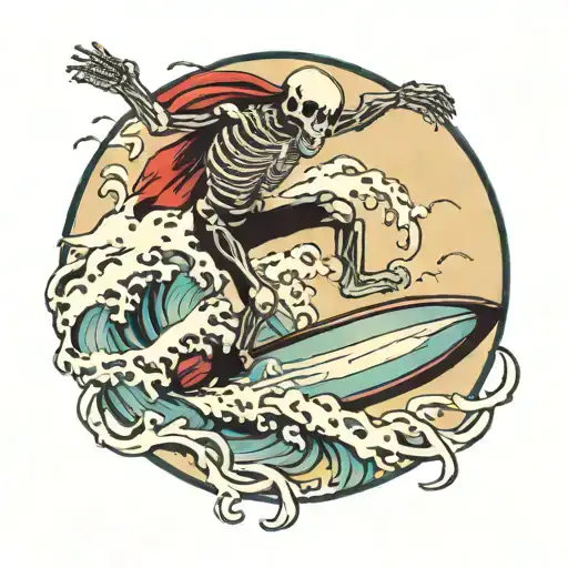 surfing skeleton tattoo design idea