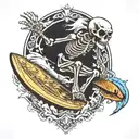 surfing skeleton tattoo design idea
