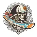 surfing skeleton tattoo design idea