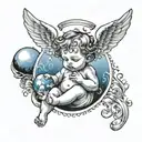 baby angel holding world above head tattoo design idea
