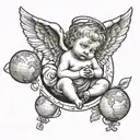 baby angel holding world above head tattoo design idea