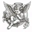 baby angel holding world above head tattoo design idea
