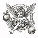 baby angel holding world above head tattoo design idea
