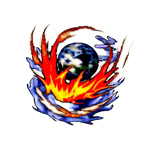 fire, air, earth and water swirling together tattoo design idea