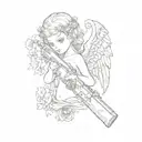 an angel holding a gun tattoo design idea