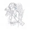 an angel holding a gun tattoo design idea