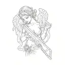 an angel holding a gun tattoo design idea