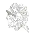 an angel holding a gun tattoo design idea