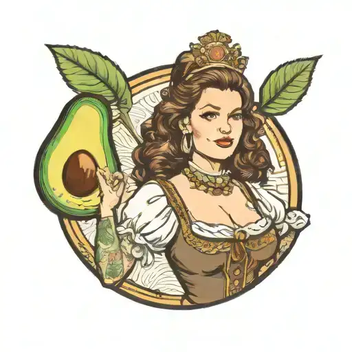 a female brown haired avocado wearing a german bier hall outfit tattoo design idea