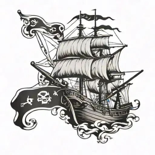 pirate ship with pirate flag  tattoo design idea