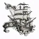 pirate ship with pirate flag  tattoo design idea