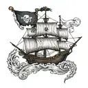 pirate ship with pirate flag  tattoo design idea