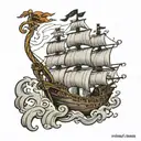 pirate ship with pirate flag  tattoo design idea