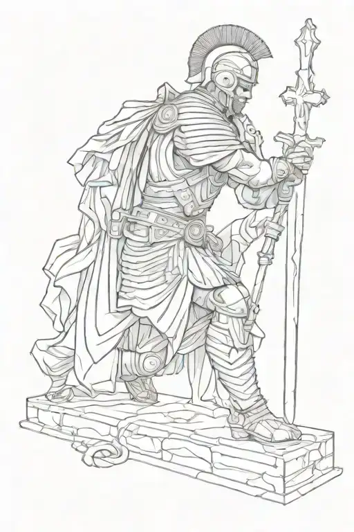 Roman Centurion kneeling at cross tattoo design idea