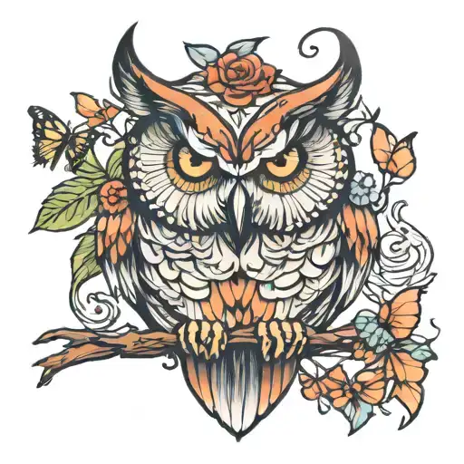 owl with butterfly wings spread tattoo design idea