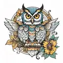 owl with butterfly wings spread tattoo design idea