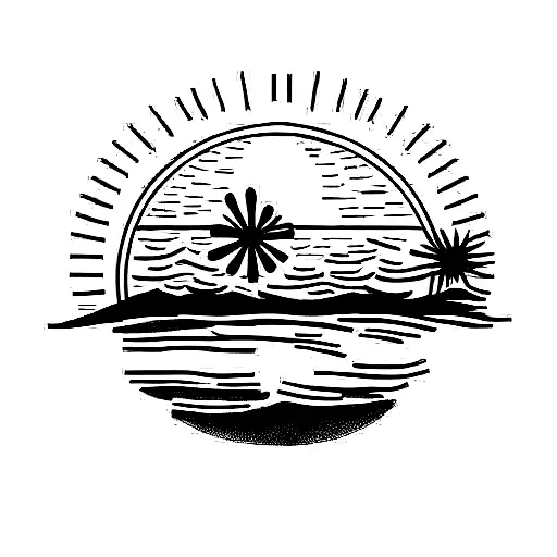 sunset with "up and at 'em"written tattoo design idea