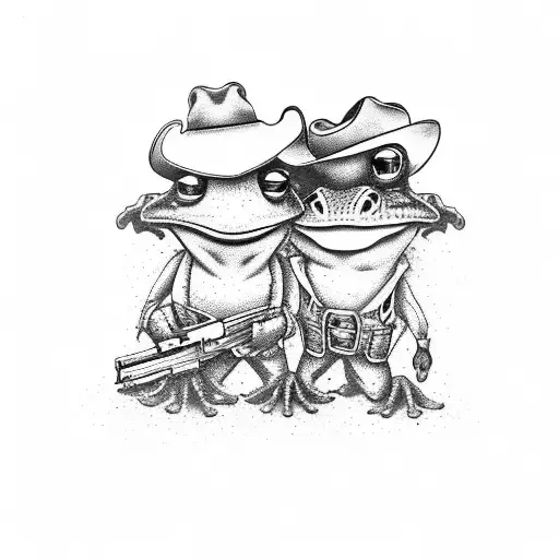two cowboy frogs in a gun draw tattoo design idea