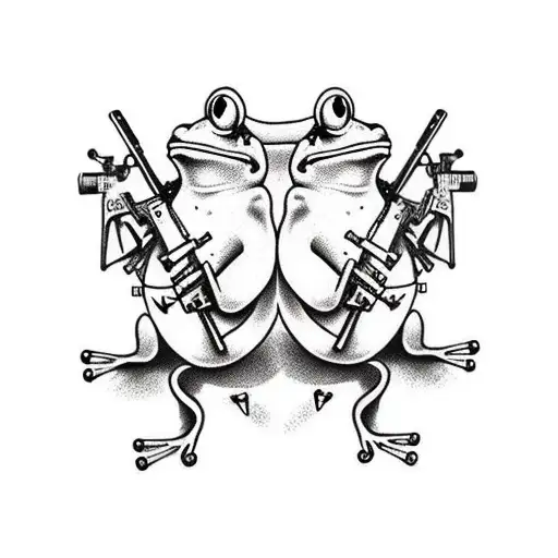 frogs pointing guns at eachother tattoo design idea
