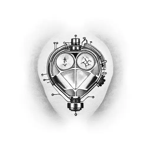 Mechanical heart with piston valves tattoo design idea