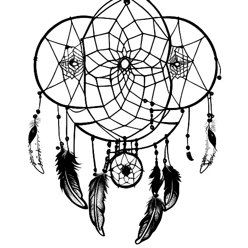 A dreamcatcher surrounded by a forest scene with animals and stars tattoo design idea