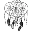 A dreamcatcher surrounded by a forest scene with animals and stars tattoo design idea