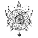 A dreamcatcher surrounded by a forest scene with animals and stars tattoo design idea