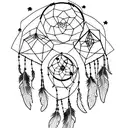 A dreamcatcher surrounded by a forest scene with animals and stars tattoo design idea