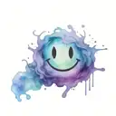evil smile face watercolour in backround holding tattoo design idea