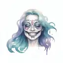 evil smile face watercolour in backround holding tattoo design idea