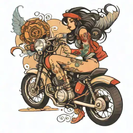 woman on motorbike tattoo design idea