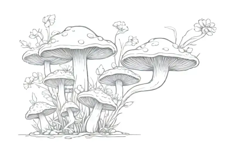 v shaped mushrooms and flowers tattoo design idea