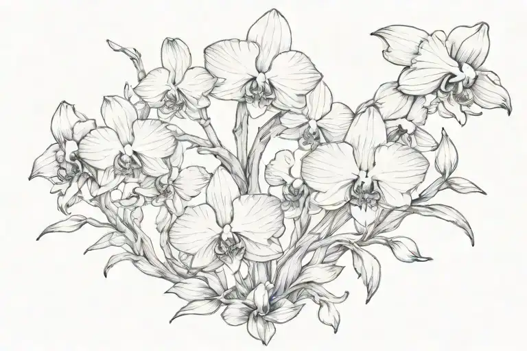 v shaped mushrooms and orchids tattoo design idea
