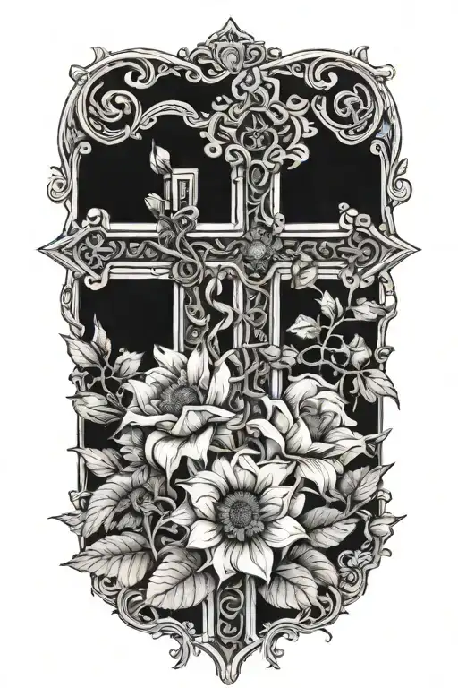 bible verse roses sunflowers cross intertwined within tattoo design idea
