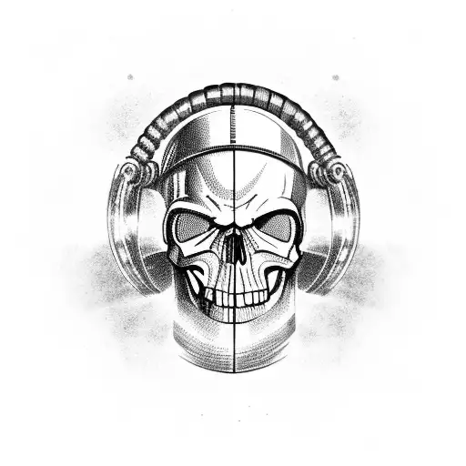 A skull wearing a Spartan helmet holding a gun tattoo design idea