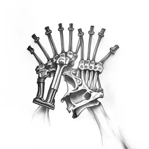 A gun morphing into a skeleton hand tattoo design idea