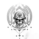 A skull wearing a Spartan helmet holding a gun tattoo design idea