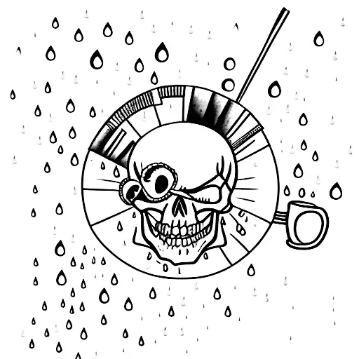 skull with a coffee cup and a rain cloud tattoo design idea