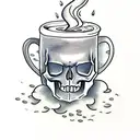 skull with a coffee cup and a rain cloud tattoo design idea
