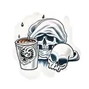 skull with a coffee cup and a rain cloud tattoo design idea