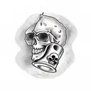 skull with a coffee cup and a rain cloud tattoo design idea