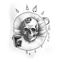 skull with a coffee cup and a rain cloud tattoo design idea