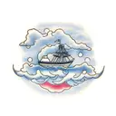 coffee cup with a ship in it and a rain cloud tattoo design idea