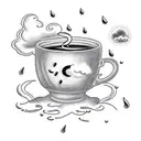 coffee cup with a ship in it and a rain cloud tattoo design idea