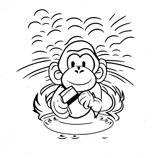 A monkey holding a fire hose and extinguishing flames on a mountain tattoo design idea