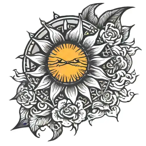 intense sun tattoo design idea