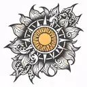 intense sun tattoo design idea